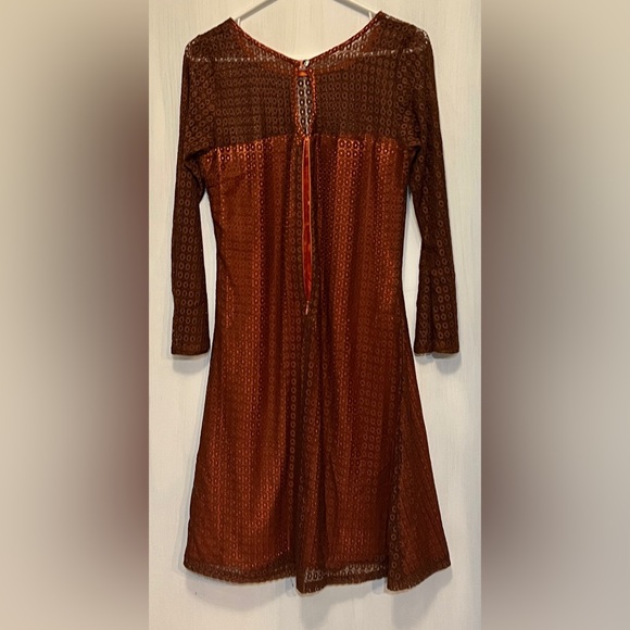 EBZA L AWESOME Cocktail dress Brown Lace Over Orange Keyhole Back, Hidden Zipper - Picture 2 of 15